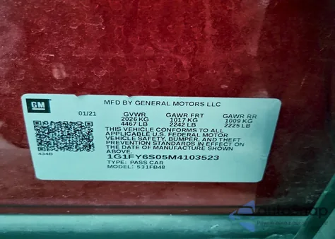 2021 Chevrolet Bolt Ev Lt из США, поврежденный, VIN 1G1FY6S05M4103523